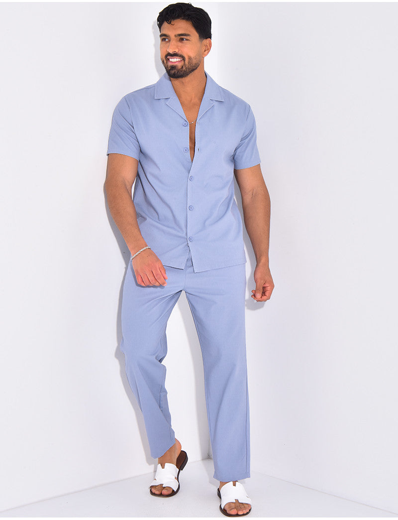 Ensemble pantalon et chemise effet chiné