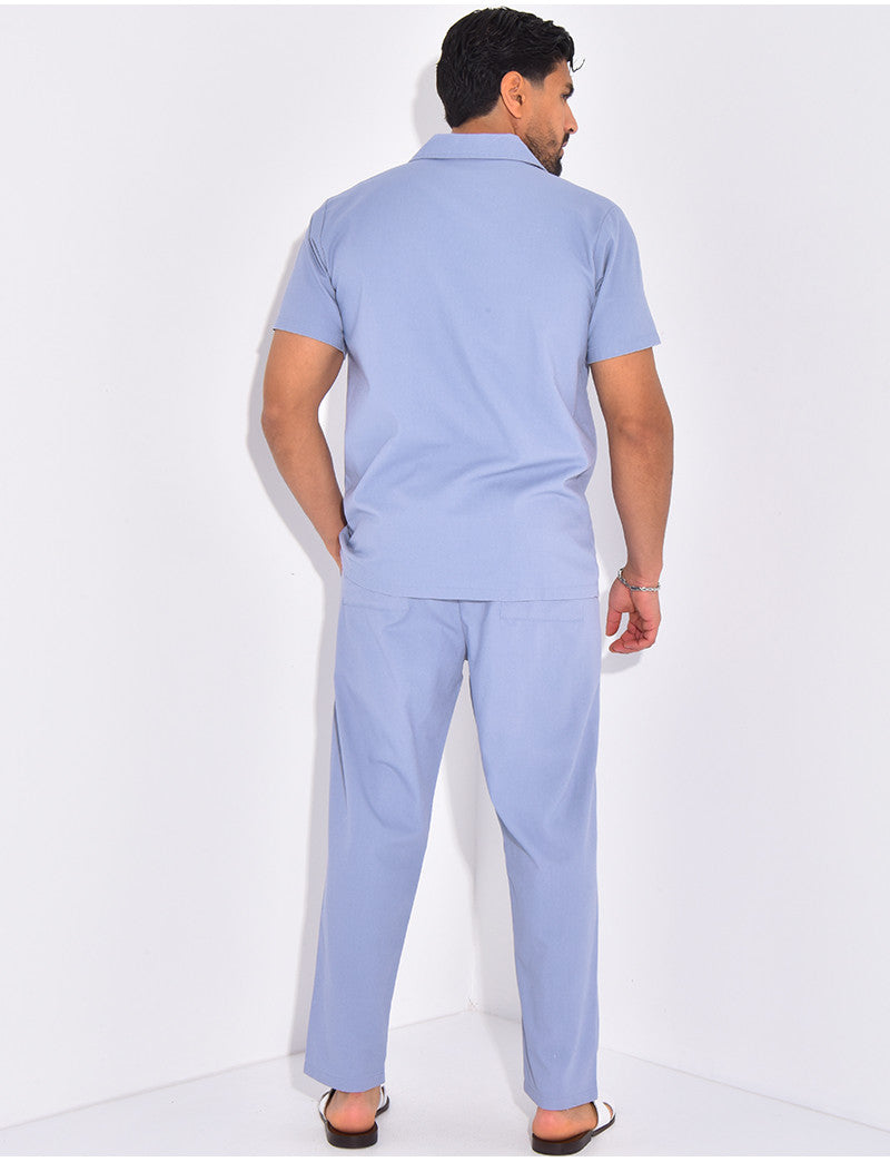 Ensemble pantalon et chemise effet chiné