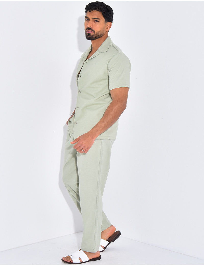 Ensemble pantalon et chemise effet chiné
