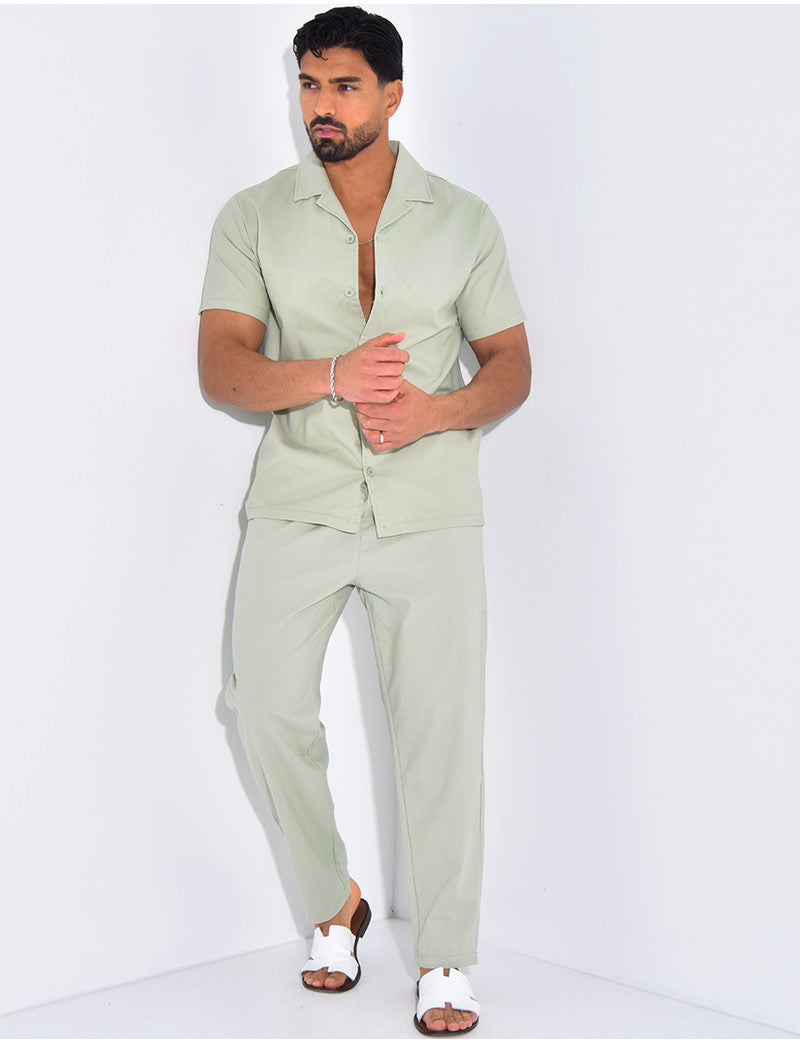 Ensemble pantalon et chemise effet chiné