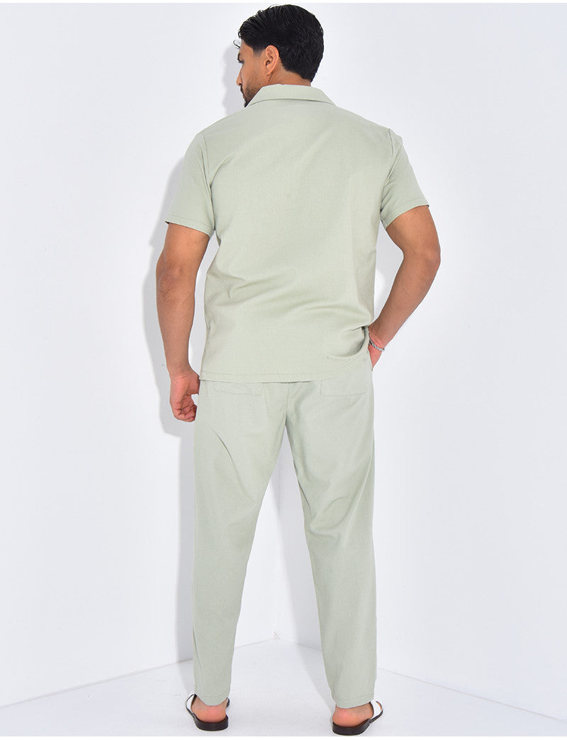 Ensemble pantalon et chemise effet chiné