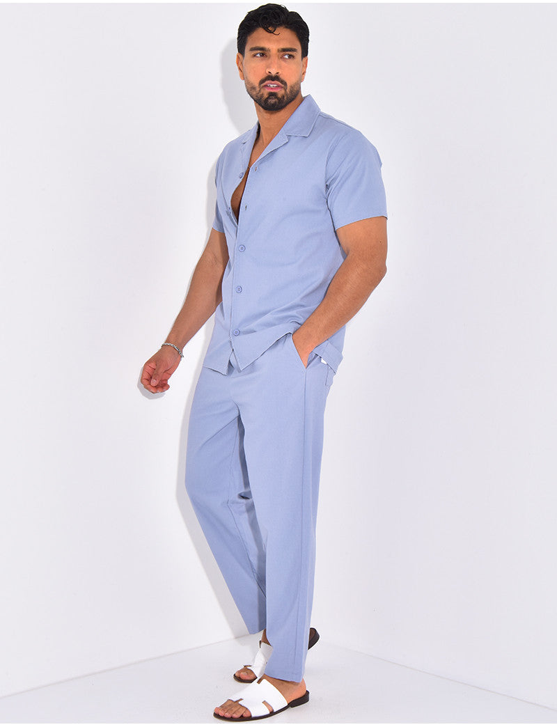 Ensemble pantalon et chemise effet chiné