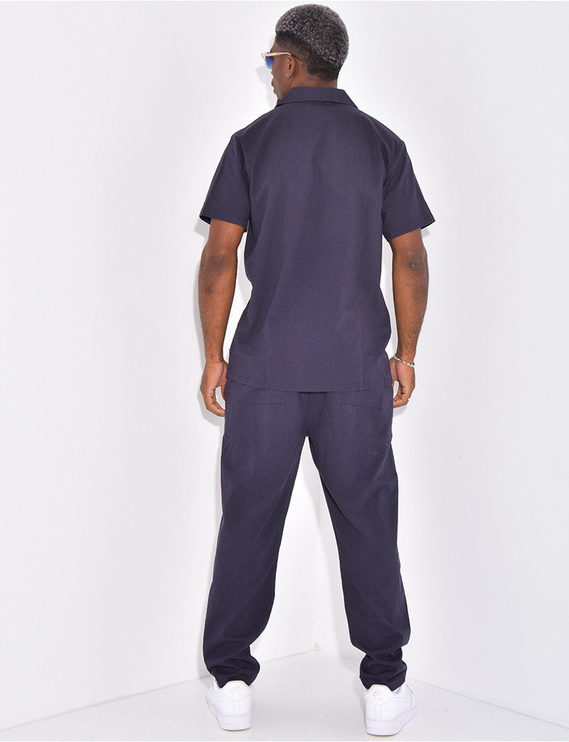 Ensemble pantalon et chemise effet chiné