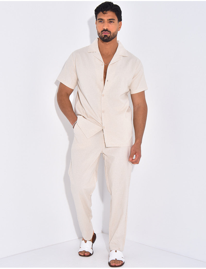 Ensemble pantalon et chemise effet chiné