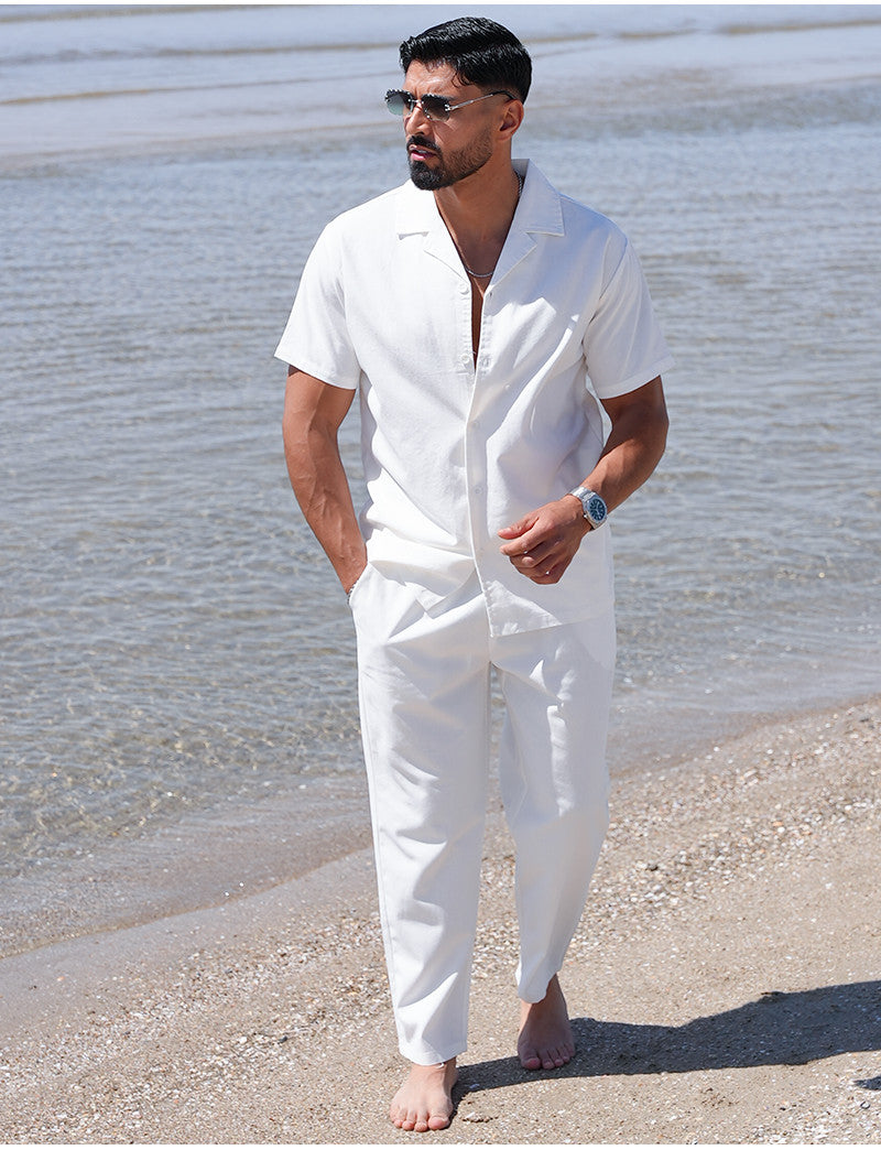 Ensemble pantalon et chemise effet chiné