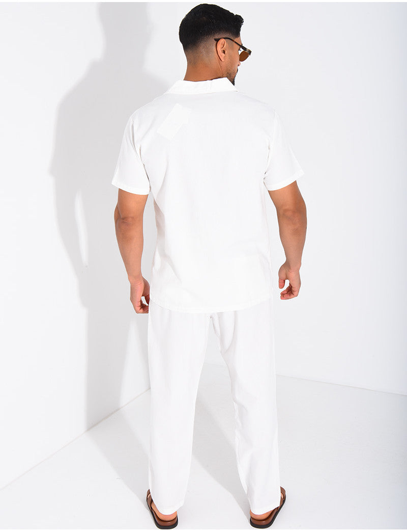 Ensemble pantalon et chemise effet chiné