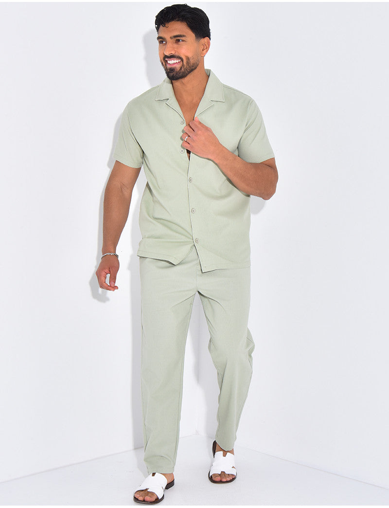 Ensemble pantalon et chemise effet chiné