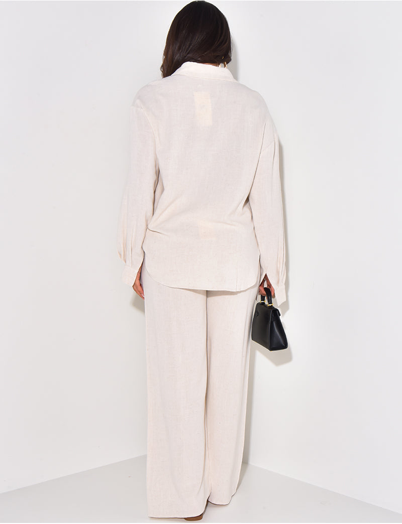 Ensemble pantalon droit et chemise ample en lin
