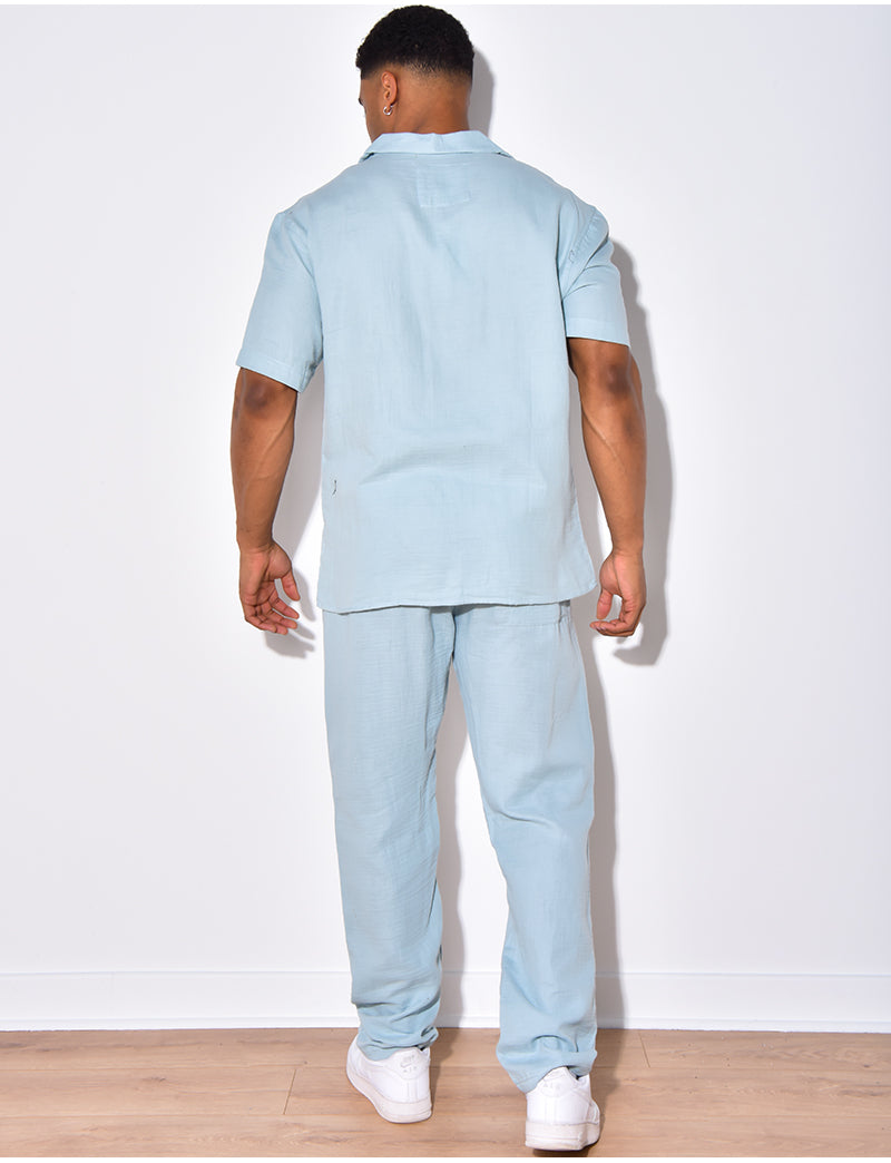 Ensemble pantalon et chemise en coton
