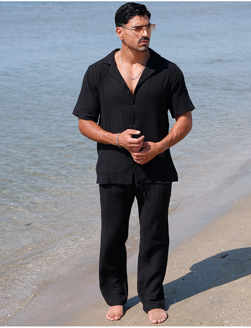 Ensemble pantalon et chemise en gaze de coton