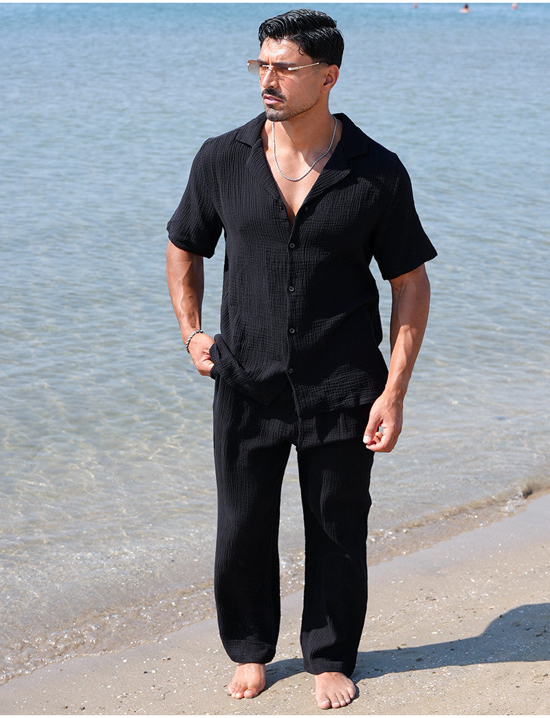 Ensemble pantalon et chemise en gaze de coton