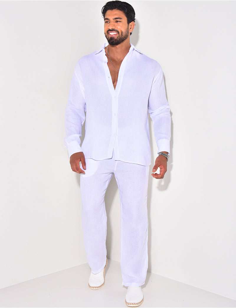 Ensemble pantalon et chemise en lin