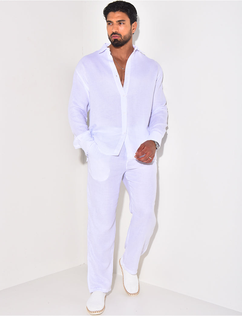Ensemble pantalon et chemise en lin