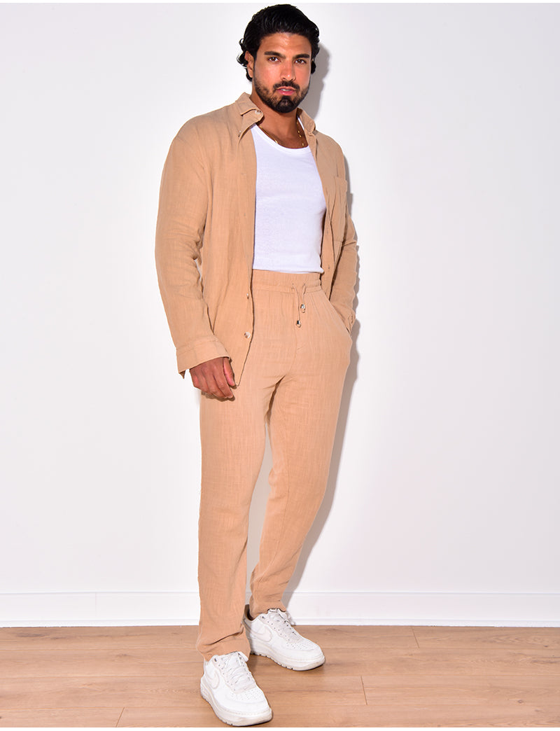 Ensemble pantalon et chemise en lin