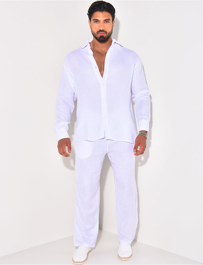Ensemble pantalon et chemise en lin