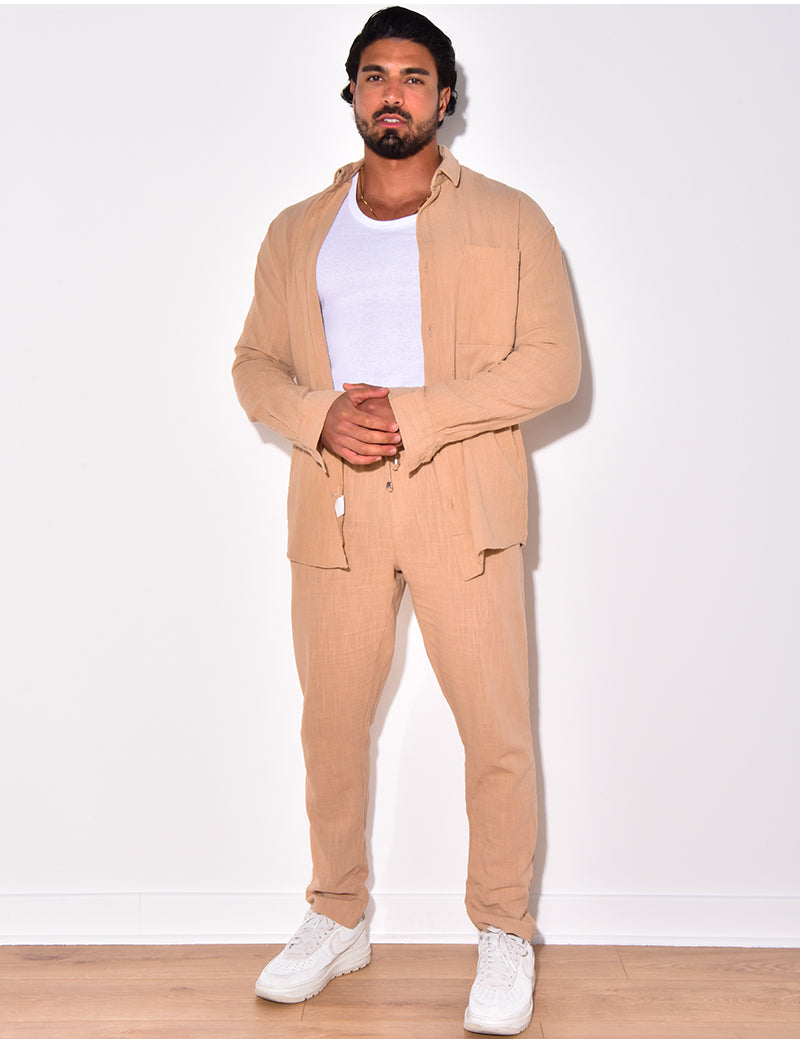 Ensemble pantalon et chemise en lin