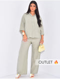 Ensemble pantalon droit et chemise manches 3/4 texturé