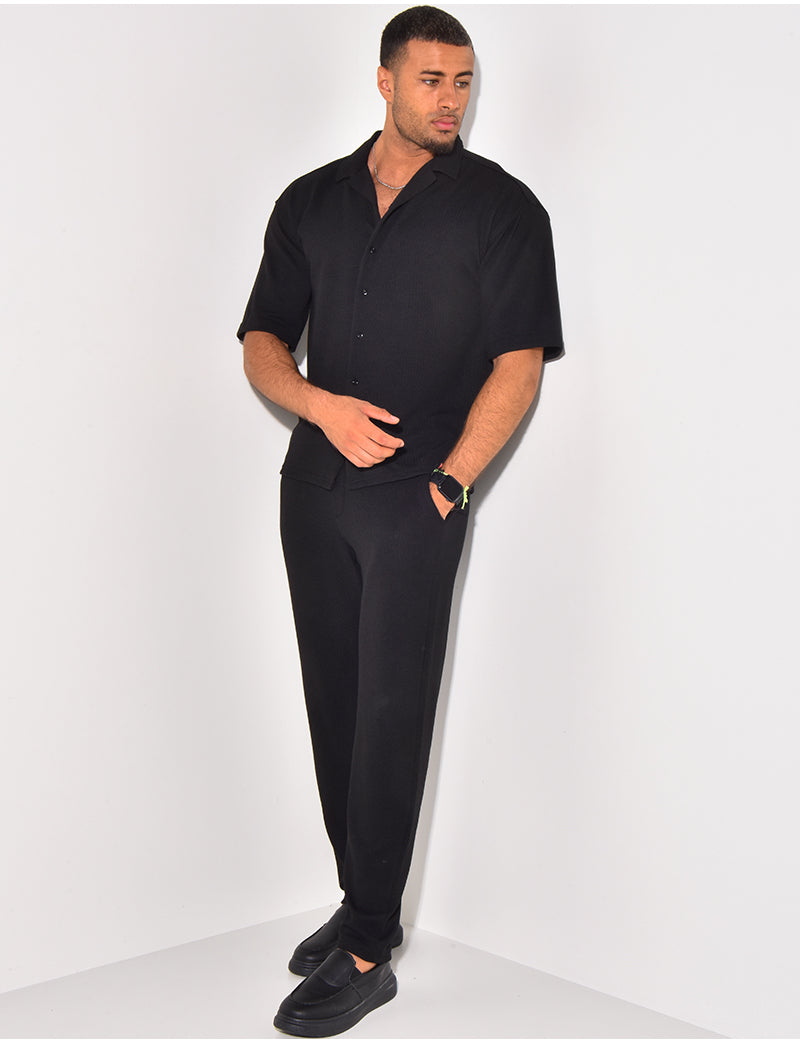 Ensemble pantalon et chemise manches courtes texturé