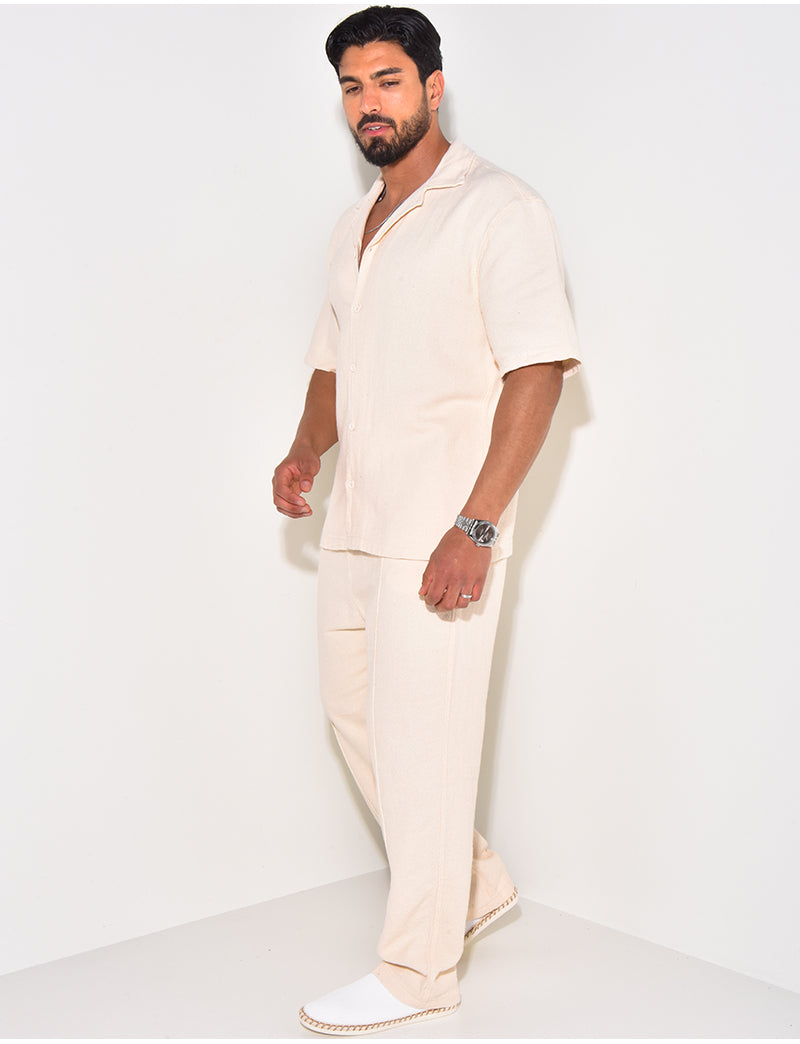 Ensemble pantalon et chemise manches courtes texturé