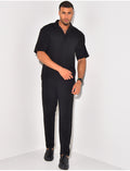 Ensemble pantalon et chemise manches courtes texturé