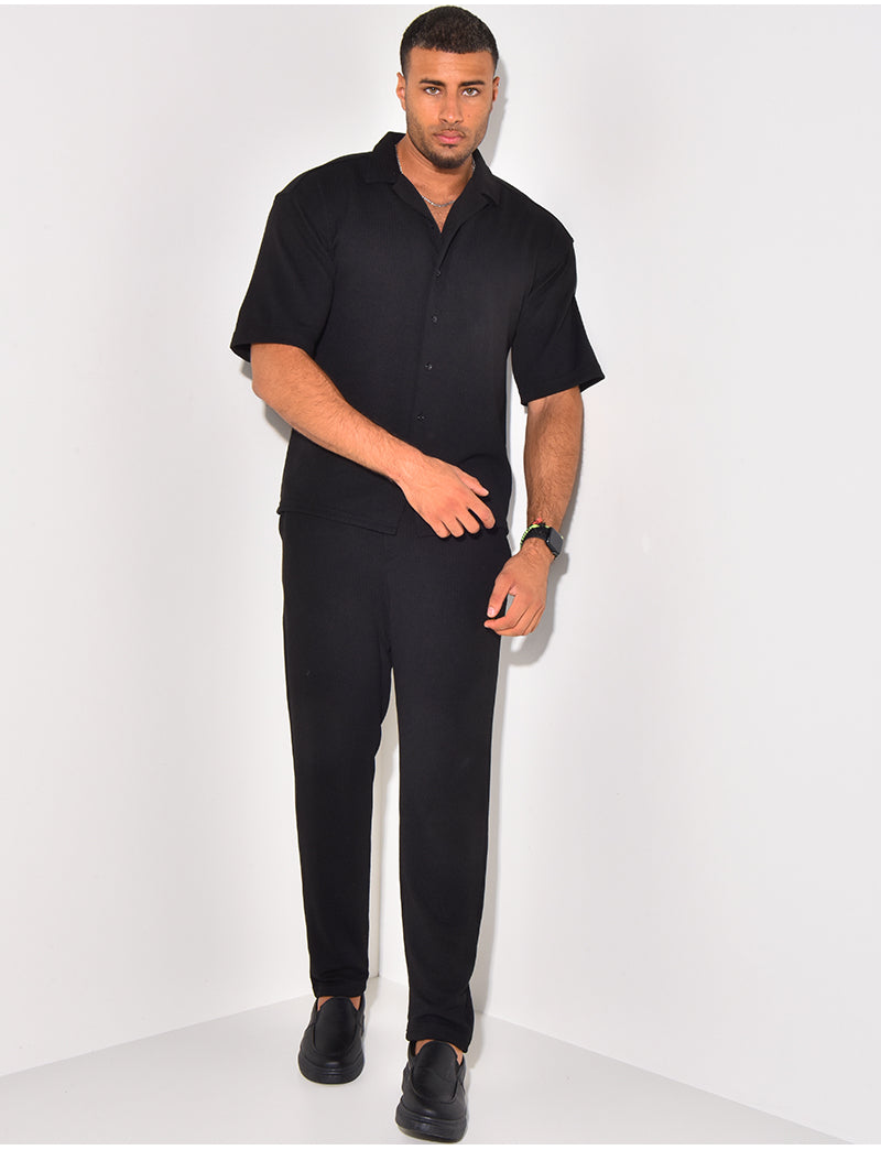 Ensemble pantalon et chemise manches courtes texturé