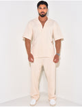 Ensemble pantalon et chemise manches courtes texturé