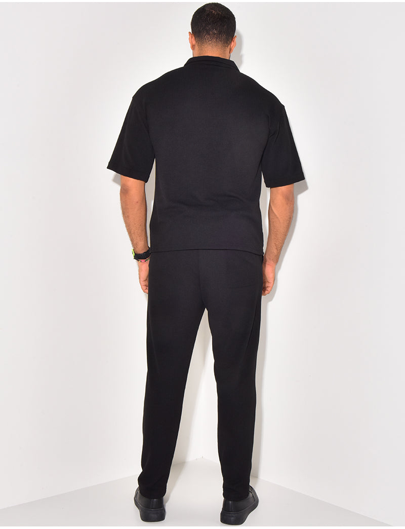 Ensemble pantalon et chemise manches courtes texturé