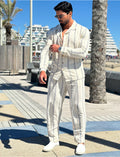 Ensemble pantalon et chemise manches longues à rayures