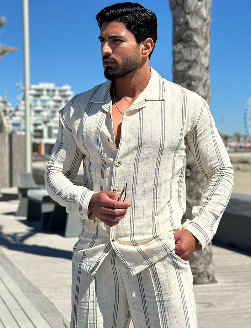 Ensemble pantalon et chemise manches longues à rayures