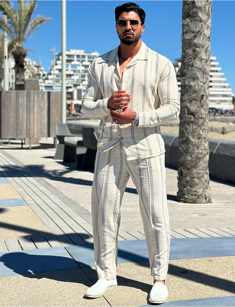 Ensemble pantalon et chemise manches longues à rayures