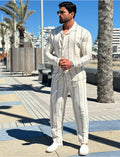 Ensemble pantalon et chemise manches longues à rayures