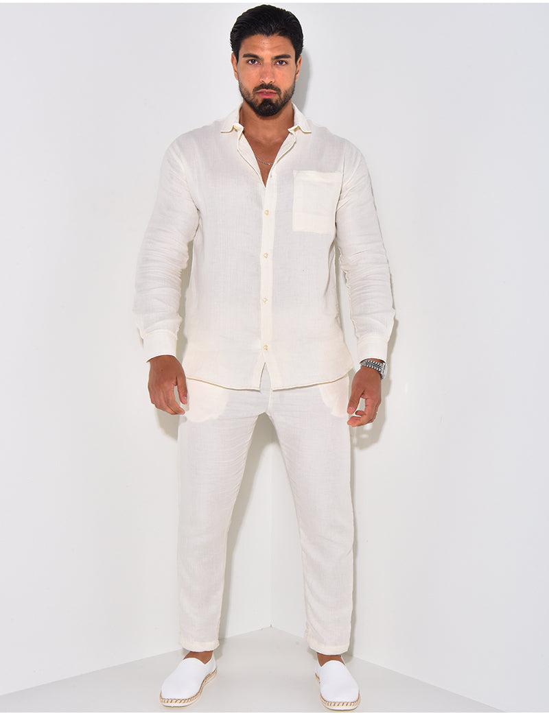 Ensemble pantalon et chemise manches longues en coton