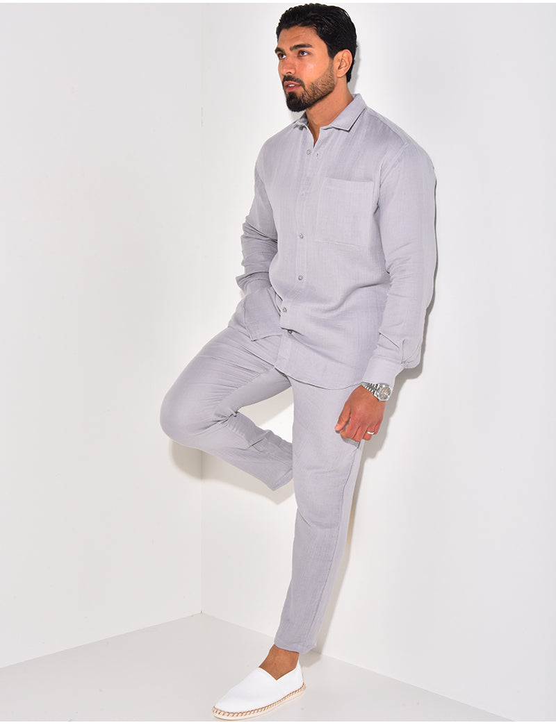Ensemble pantalon et chemise manches longues en coton