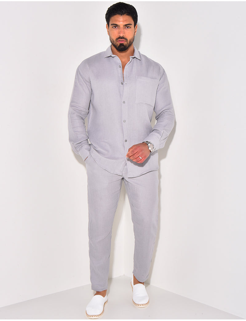 Ensemble pantalon et chemise manches longues en coton