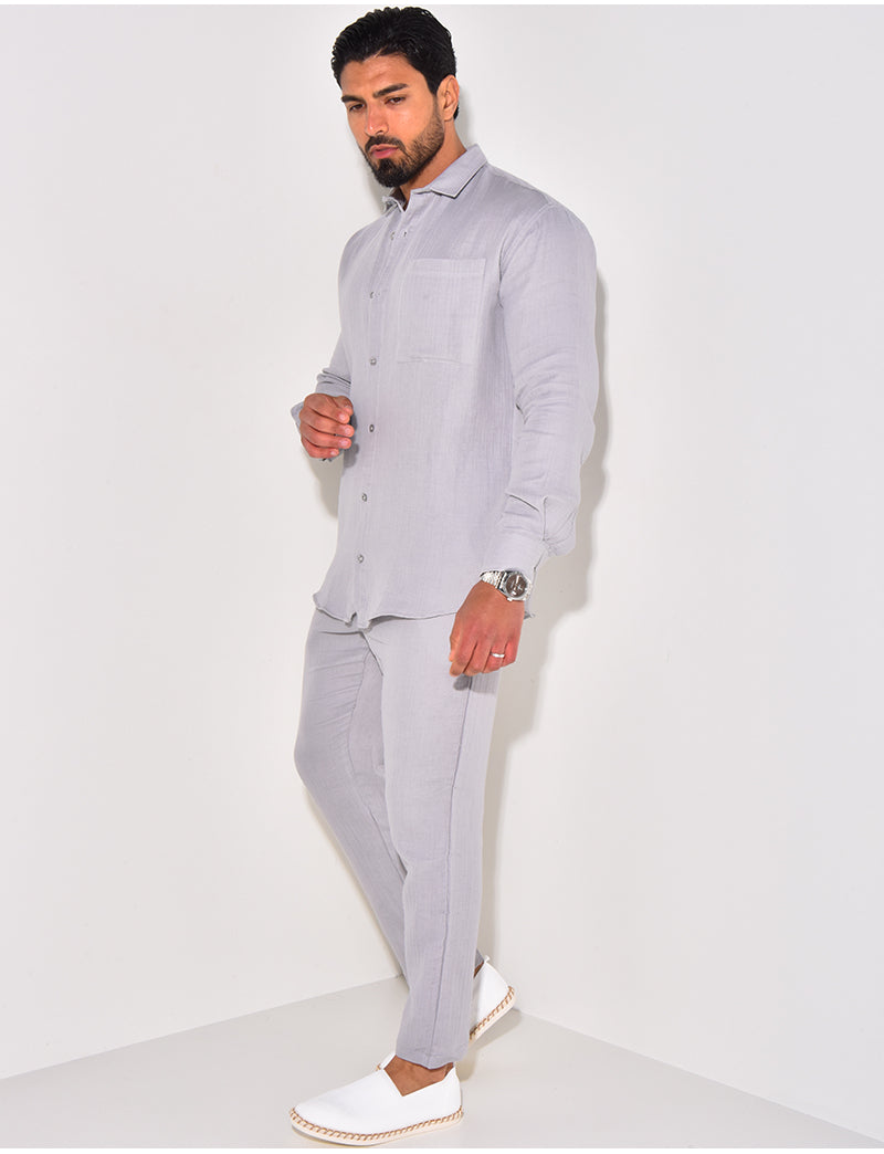 Ensemble pantalon et chemise manches longues en coton