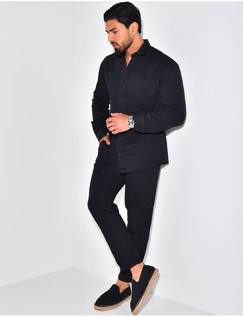 Ensemble pantalon et chemise manches longues en lin
