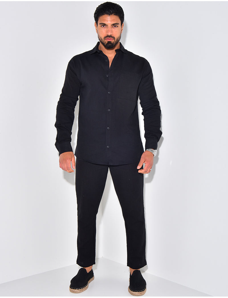 Ensemble pantalon et chemise manches longues en lin