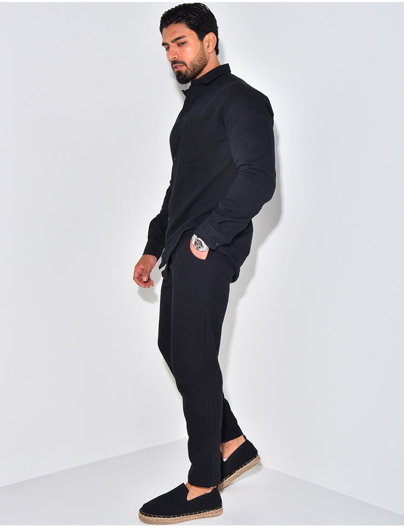 Ensemble pantalon et chemise manches longues en lin