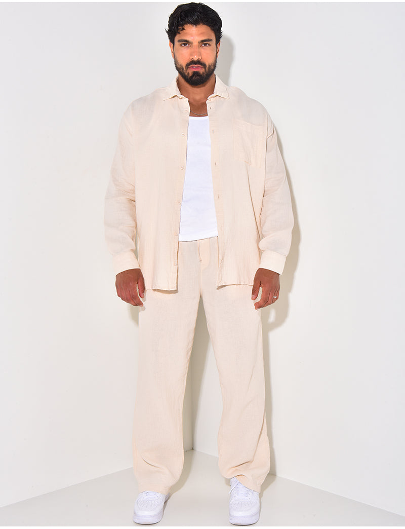 Ensemble pantalon et chemise manches longues oversize en coton