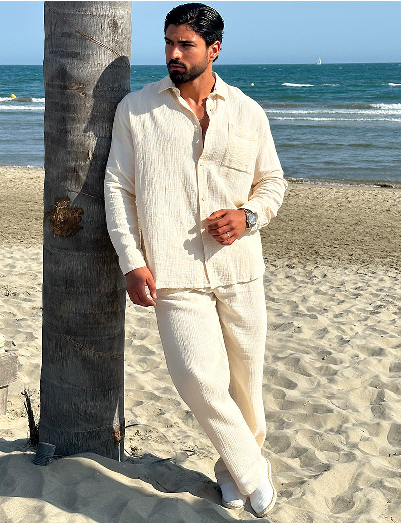Ensemble pantalon et chemise manches longues oversize en coton