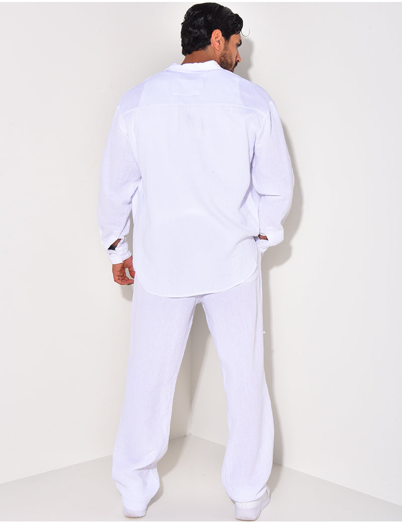 Ensemble pantalon et chemise manches longues oversize en coton
