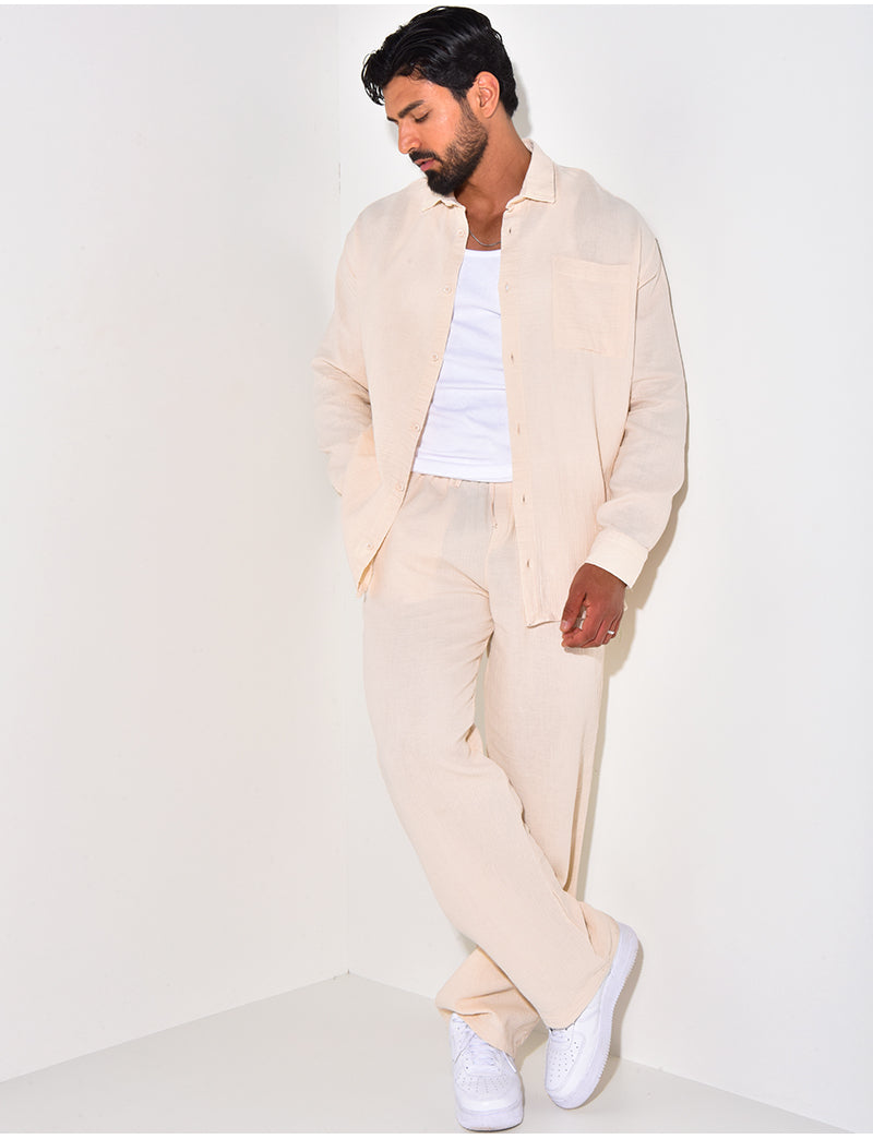 Ensemble pantalon et chemise manches longues oversize en coton