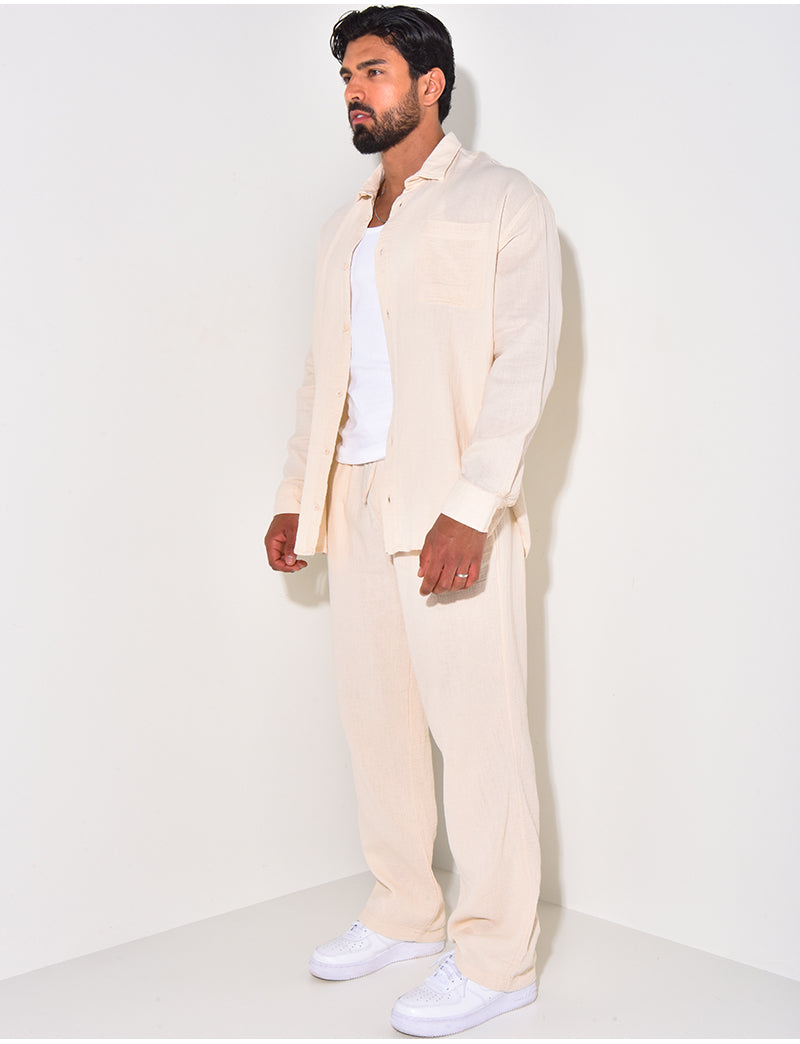 Ensemble pantalon et chemise manches longues oversize en coton