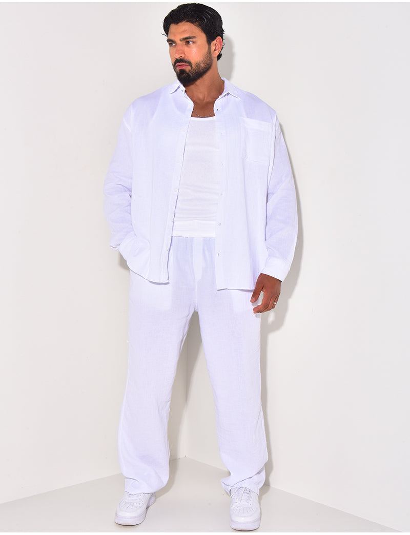 Ensemble pantalon et chemise manches longues oversize en coton