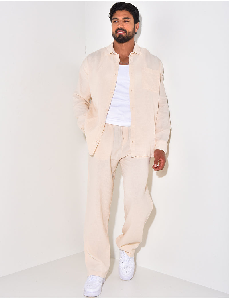 Ensemble pantalon et chemise manches longues oversize en coton