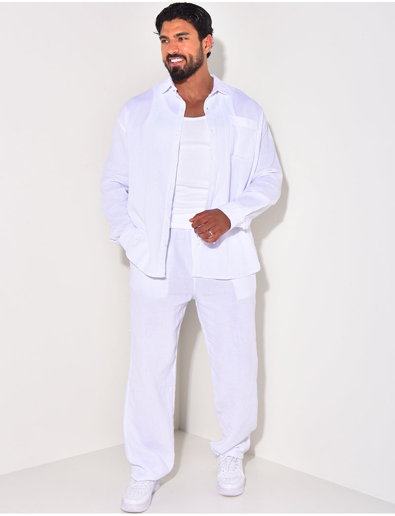 Ensemble pantalon et chemise manches longues oversize en coton