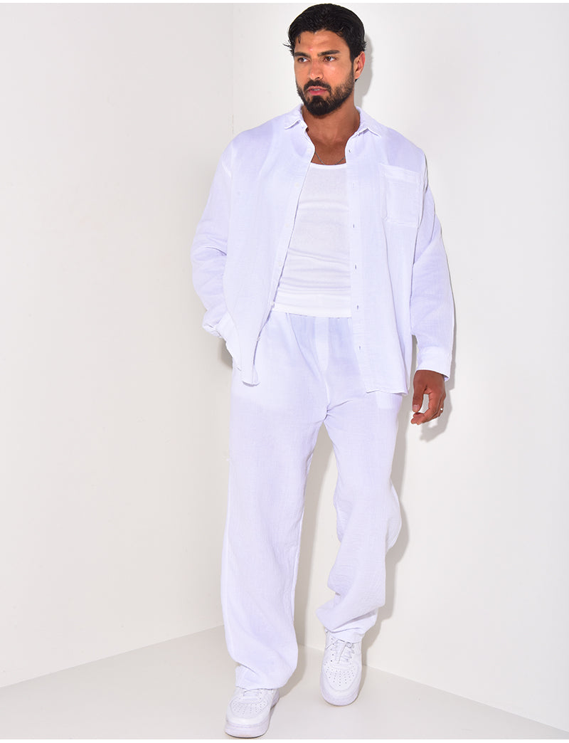 Ensemble pantalon et chemise manches longues oversize en coton
