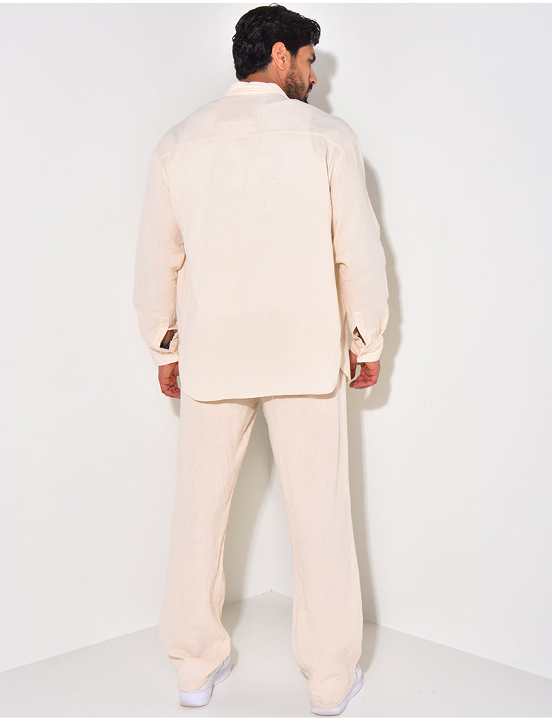 Ensemble pantalon et chemise manches longues oversize en coton