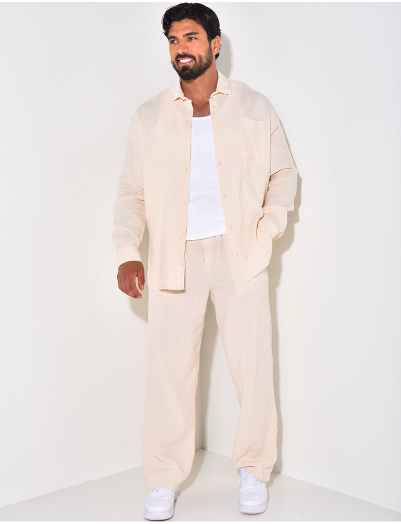 Ensemble pantalon et chemise manches longues oversize en coton