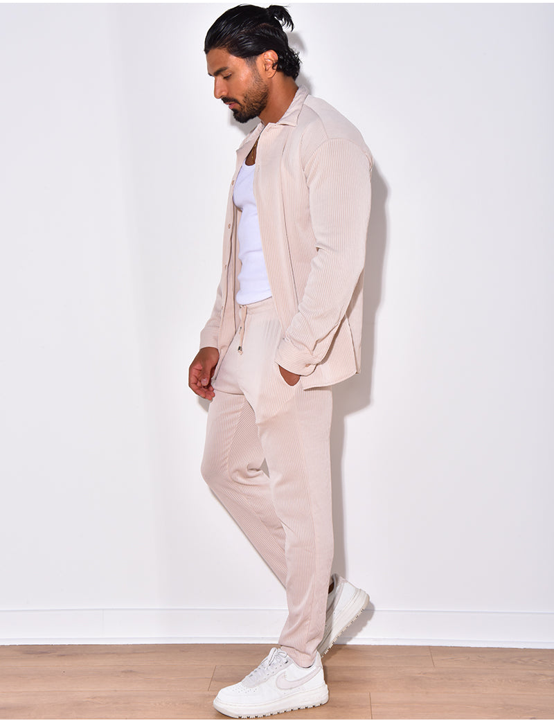 Ensemble pantalon et chemise manches longues plissé